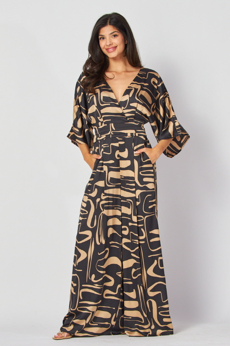 2712c Jumpsuit negro y beige