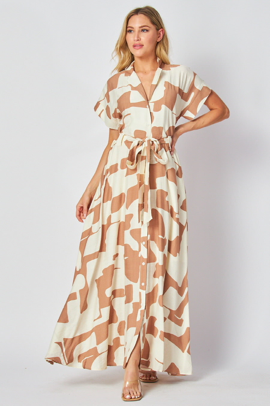 2670c Vestido Beige y Blanco