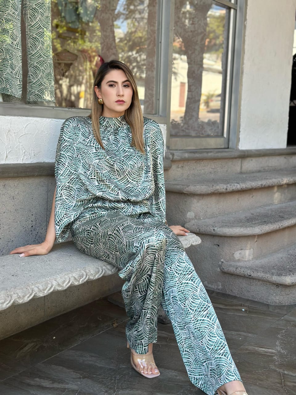 8497 Jumpsuit verde y blanco