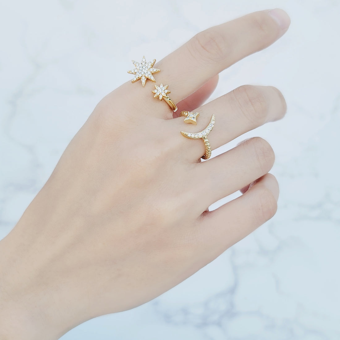 LRN002 Anillo Luna y estrella baño de oro