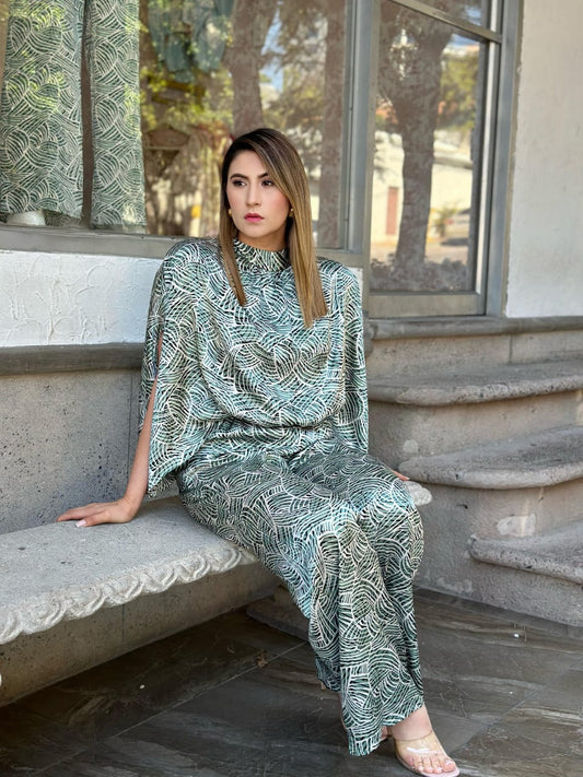 8497 Jumpsuit verde y blanco